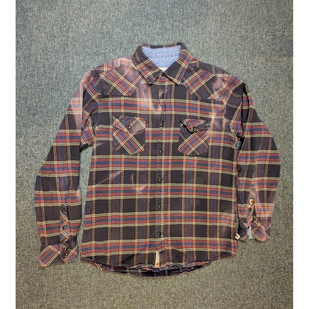 Dakota Grizzly Western Pearl Snap Shirt Mens Large Long Sleeve Plaid Cowboy Fade